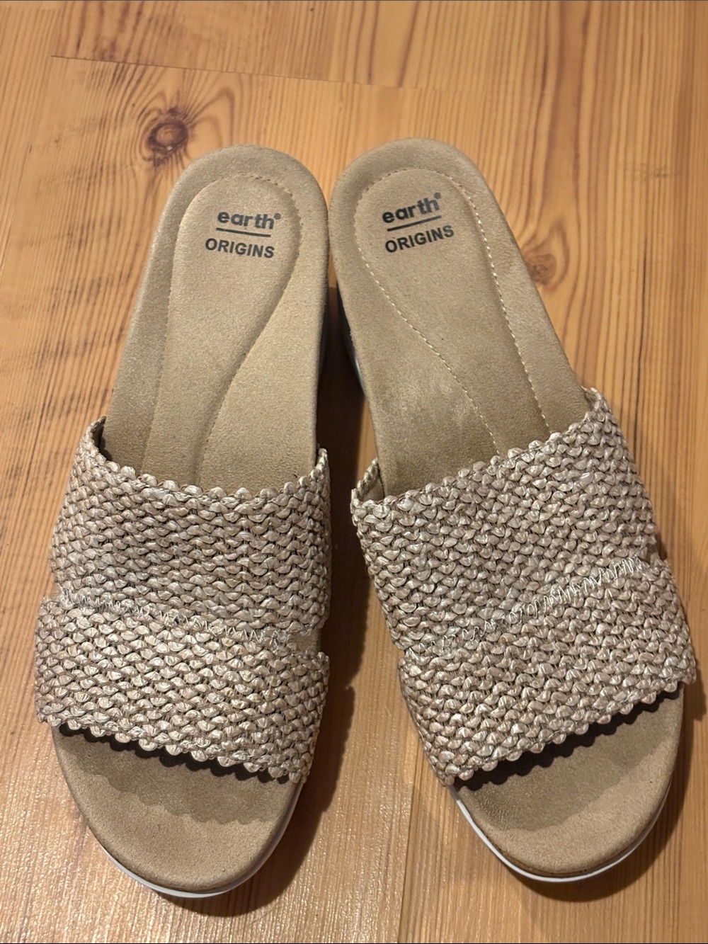 Earth Origins Tonga Wedge Woven Slide Sandals-Beige